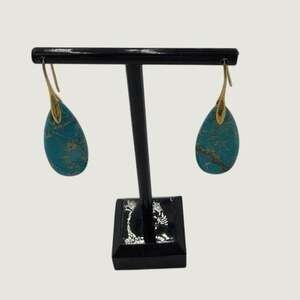 Gold Tone Turquoise Teardrop Dangle Earrings Bohemian‎ French Hook Drop Jewelry